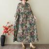 2025 Summer Women Plus Size Long Dress Hoodies Pleated Basic Casual Loose Vintage Floral Dress Maxi