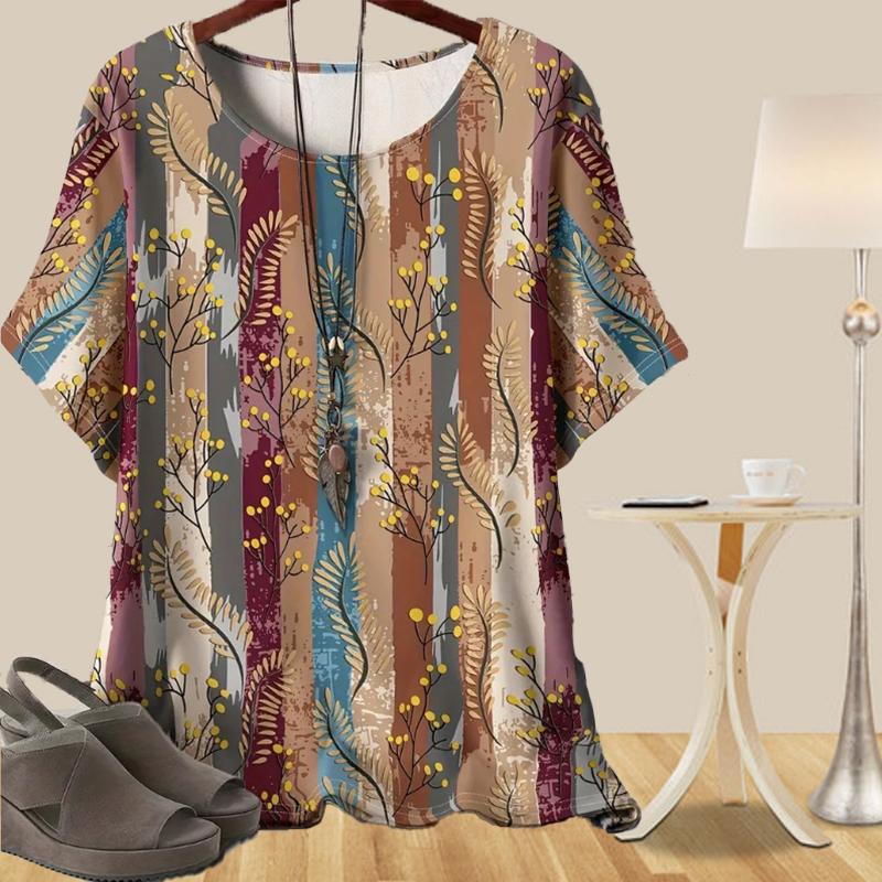 Женская повседневная свободная весенняя рубашка, женские топы с коротким рукавом и принтом в виде растений и цветов