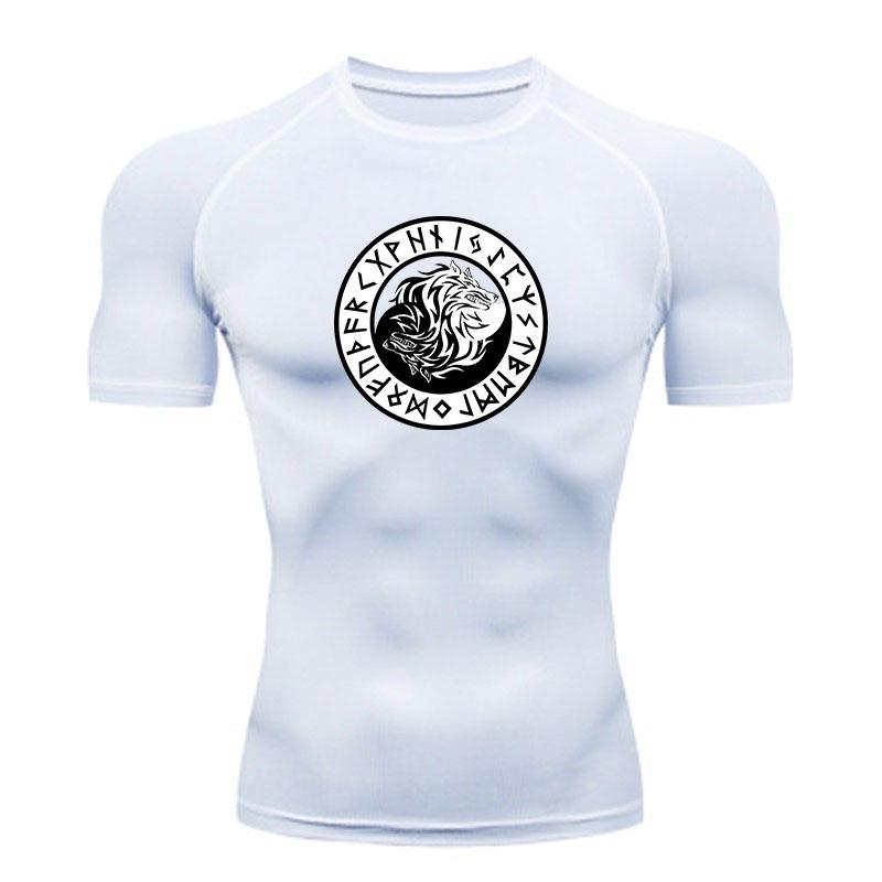 Men's Compression Athletic T-Shirt, Norse Wolf Rune Print Qu