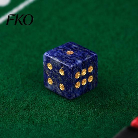 Board Game Dice Natural Hand Carved Stone Dice, Mini Healing Faux Crystal Elegant Pieces 6-Sided Golden Dots for Tabletop Game, Casino Rounded Corner