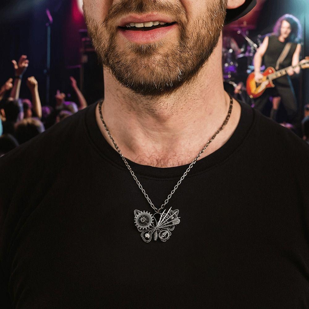 Gothic Mechanical Steampunk Necklace Metal Charm Aesthetic Jewelry Butterfly Pendant Necklace