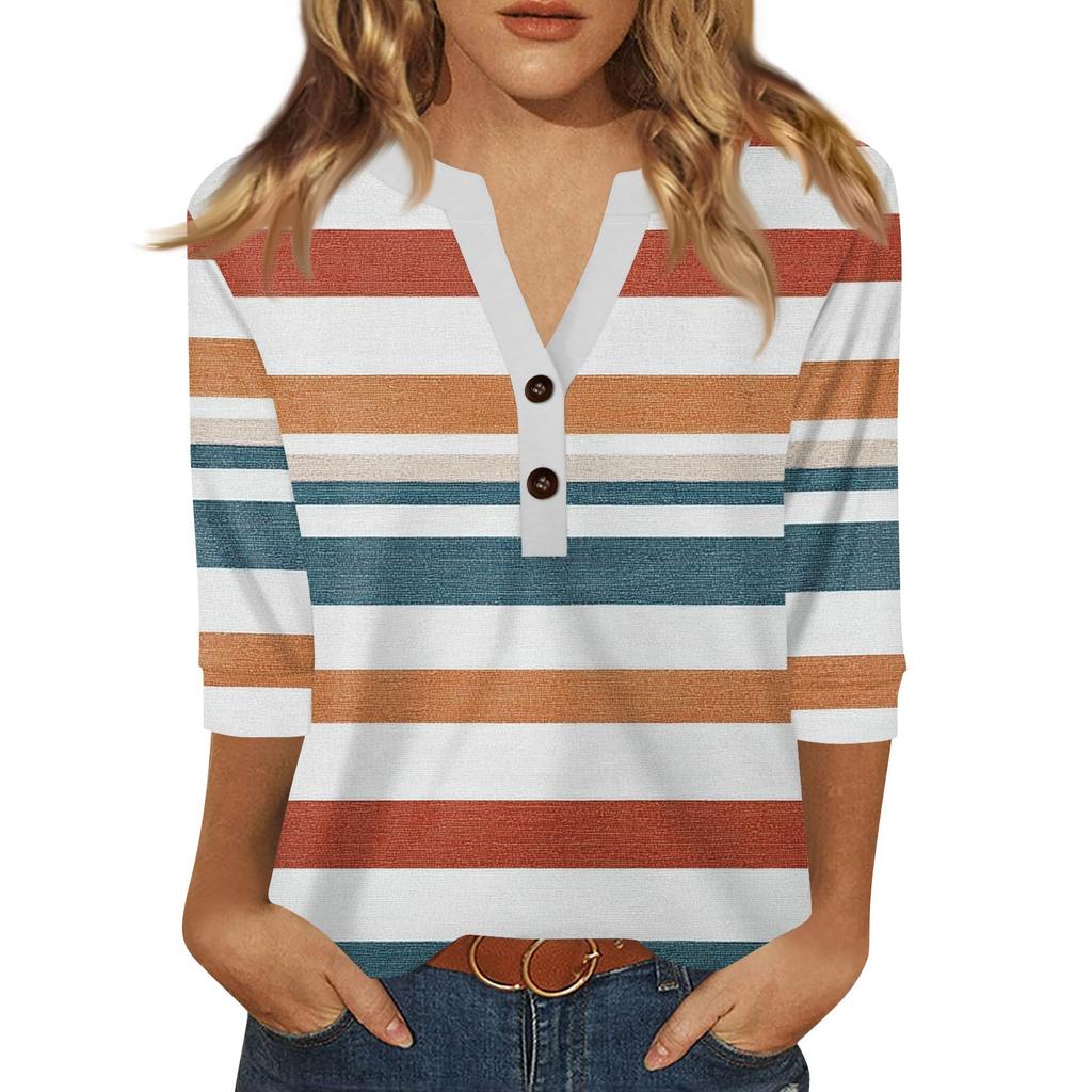 Women's T Shirt Print Button 3/4 Sleeve Daily Weekend Fashion Basic V- Neck Regular Top