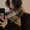 Шарф для женщин, Осень и Зима, Корейский стиль, Новый клетчатый меланж, Имитация кашемира, Теплый, Универсальный, Ощущение высокого качества, Британский ретро, Бандана на шею