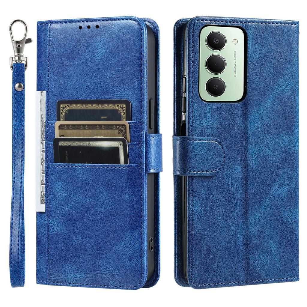 For Xiaomi Redmi 15 5G (EU) (171mm)/4G (EU) (171mm) Case 6 Card Slots PU Leather Anti-Fall Phone Cover with Wrist Strap