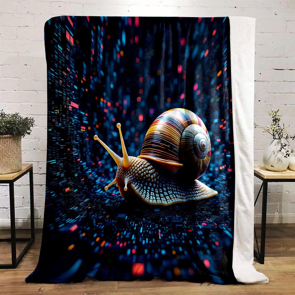 "Colorful Snail in Digital Future" Patterned flannel blanket perfect for the bedroom living room, sofa, or a little nap