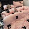 Ins Ice Silk Four-piece Set Bow Towel Embroidered Quilt Cover Solid Color Female Student Dormitory Bed Sheet Set