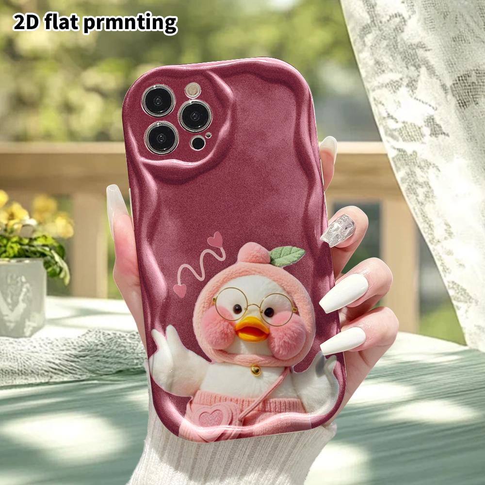Phone case: 2D flat design suitable for iPhone 18 17 16 15 14 13 Pro protective case, peach hyaluronic acid duck, perfect Christmas and Halloween holi