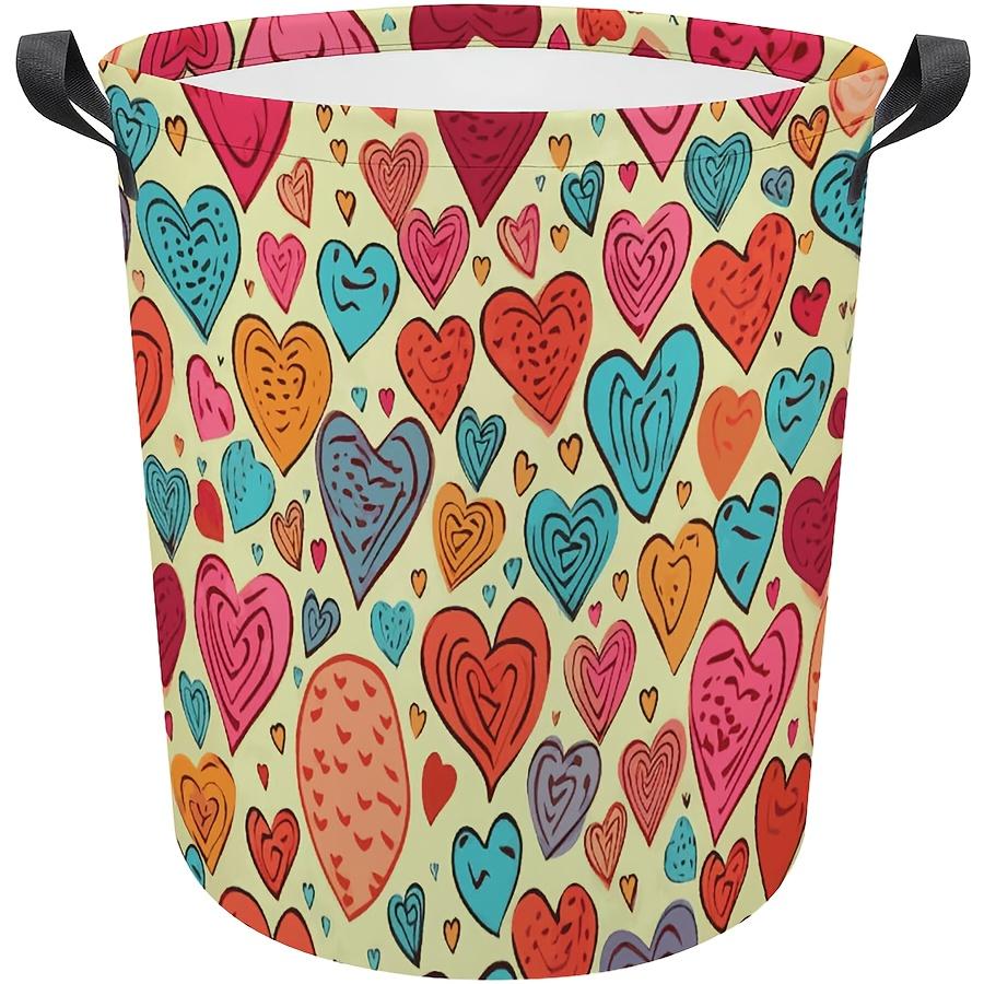 1pc, a Laundry Basket Featuring a Handle, Designed with a Vibrant Heart Pattern for Collecting Dirty Clothes. This Round Organizer Is a Portable Stora