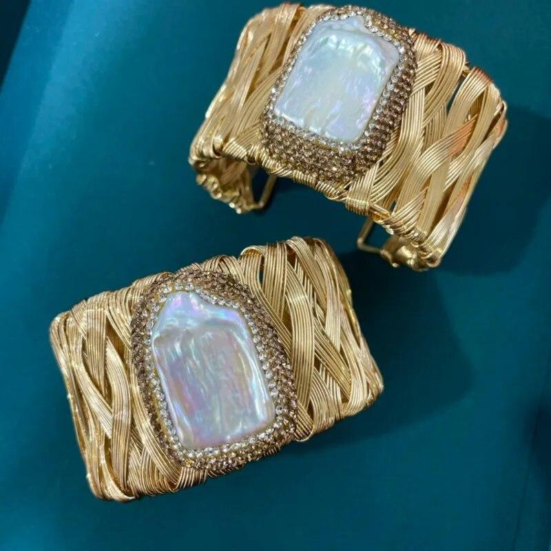 Натуральный пресноводный жемчуг в стиле барокко, браслет-манжета ручной работы со стразами Chian и разноцветными стразами для женщин