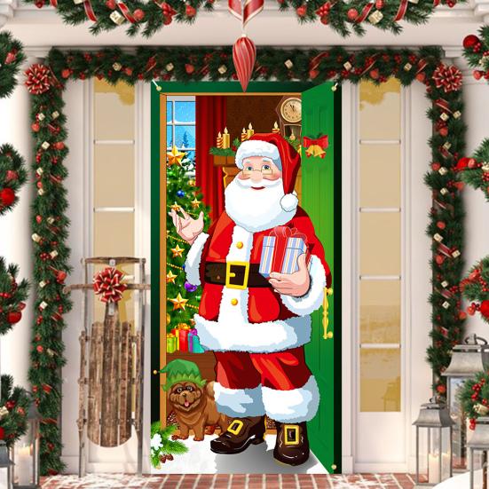 Christmas Door Banner Decoration Santa Claus Door Cover Merry Christmas New Year