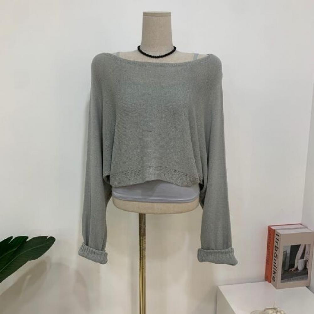 C S In The Room Kiyu Sheer Boat neCk Long Sleeve Knit StrIng CamiSole Set Color 
