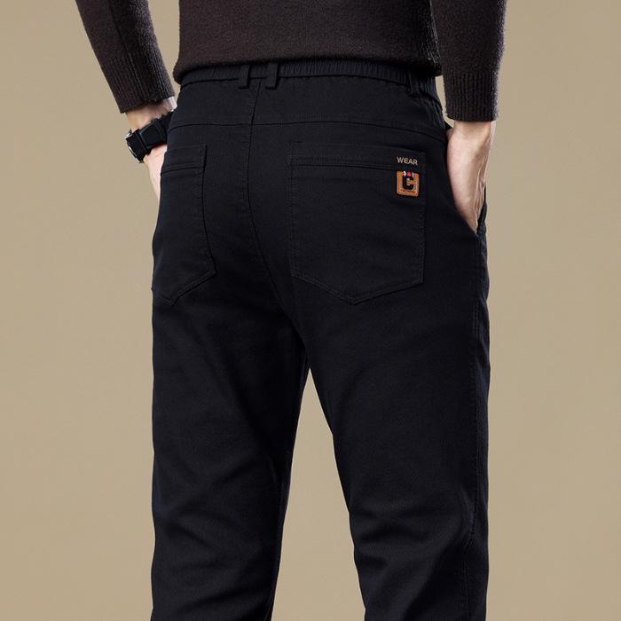 Men's Casual Pants Autumn Winter Thick Light Business Medium High Waist Non Ironing Straight Leg Trousers Comfortable