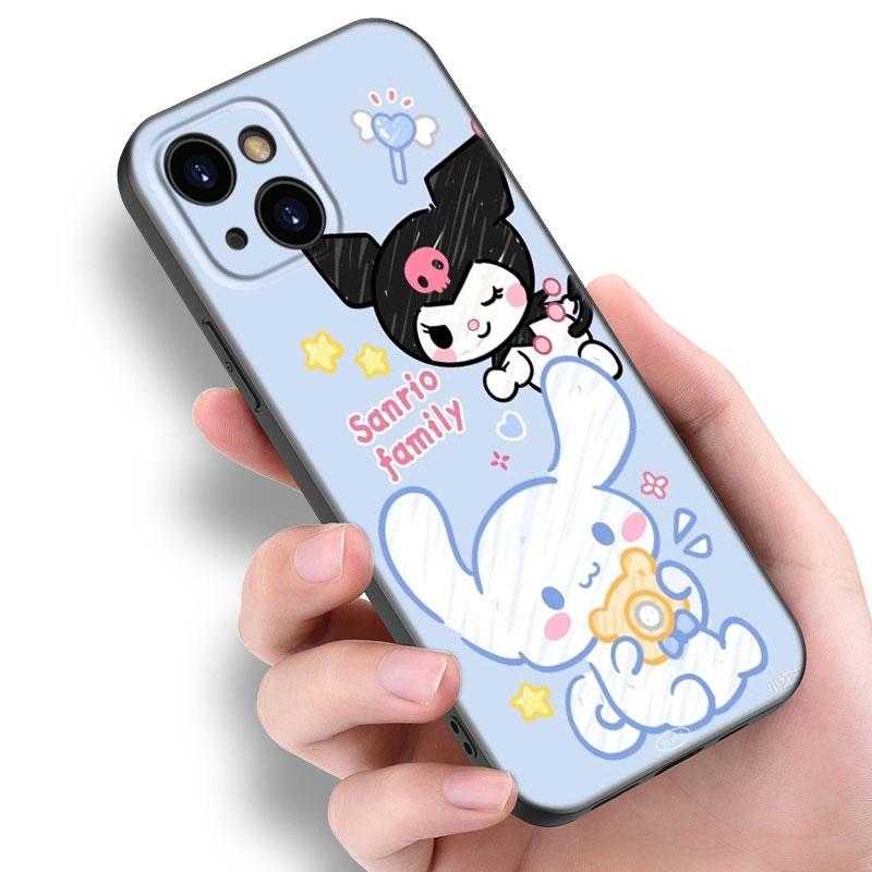 Кавайный чехол Cinnamoroll для Apple iPhone 12 13 Mini 11 14 15 Pro Max 7 8 Plus X XR XS SE 2020 2022 Черный силиконовый чехол