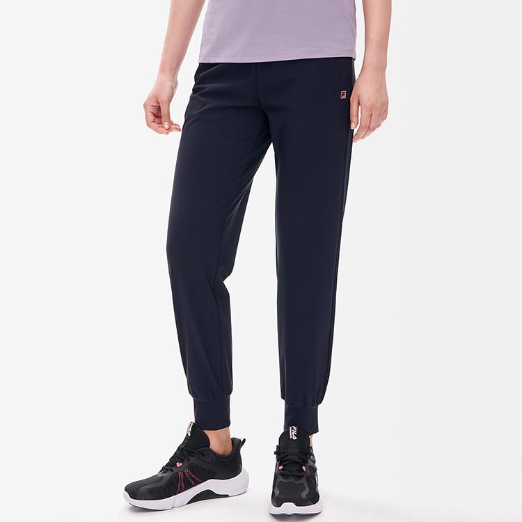 Fila Атлетика Однотонный Логотип Повседневные Зауженные Трикотажные Спортивные Брюки Женские низ Темно-синий A11W231624F-NV