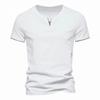 Мужские рубашки Henley с коротким рукавом, повседневная хлопковая приталенная базовая летняя футболка с V-образным вырезом
