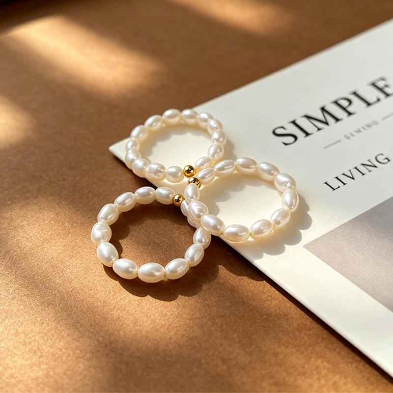 Irregular Baroque Stretch Ring Natural Freshwater Pearls AA Grade White Exquisite Commuter-Friendly Versatile Korean-Style