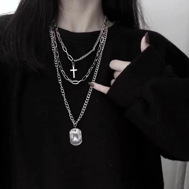 Многослойные цепочки для мужчин, длинные, хип-хоп, панк, с подвеской-крестом, ожерелья, из нержавеющей стали, женские, с подвесками, цветные, ювелирные изделия, подарок