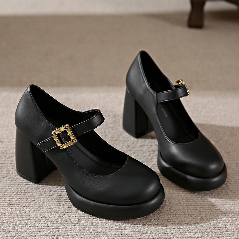 Модные НОВЫЕ Туфли Мэри Джейн на толстом каблуке, женские туфли-лодочки с пряжкой и квадратным носком, женские кожаные туфли, женская мода, повседневный комфорт, большие размеры