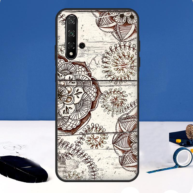 Деревянный чехол-мандала с цветочным узором для Huawei Nova Y90 Y91 Y60 Y61 Y70 10 9 SE 11 Pro 5T 11i 8i 3i P20 P40 P30 Lite