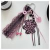 Pink Black Leopard Bear Lace Ribbon Bag Charm Carabiner Beaded Tassel  Gothic Cute Bag Pendant Bag Charm