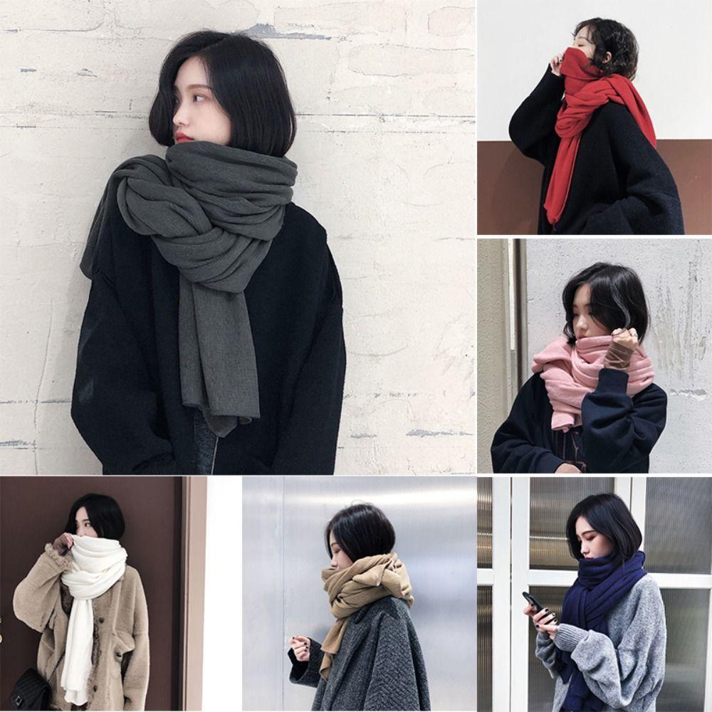 Thick Warm Winter Knitted Scarf Solid Color Women Wrap Shawls Fashion Long Scarves