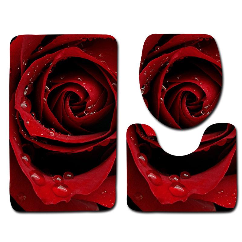 Beautiful And Romantic Valentine'S Day Bathroom Toilet Floor Mat 3-Piece Set