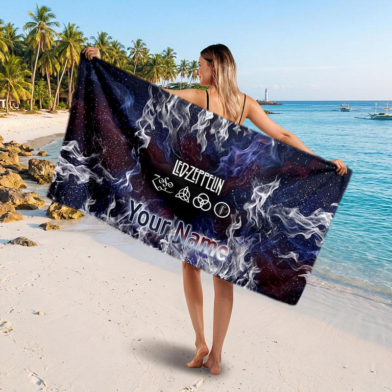 Led Zeppelin Customized Name Text Beach Towel, Soft Absorbent Towel Beach Pool Travel Personal Gift
