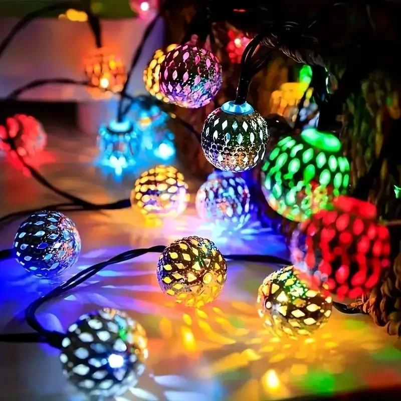 Solar Moroccan Ball String Lights Outdoor Garden Fairy Lights for Christmas Wedding Holiday Party Decorations