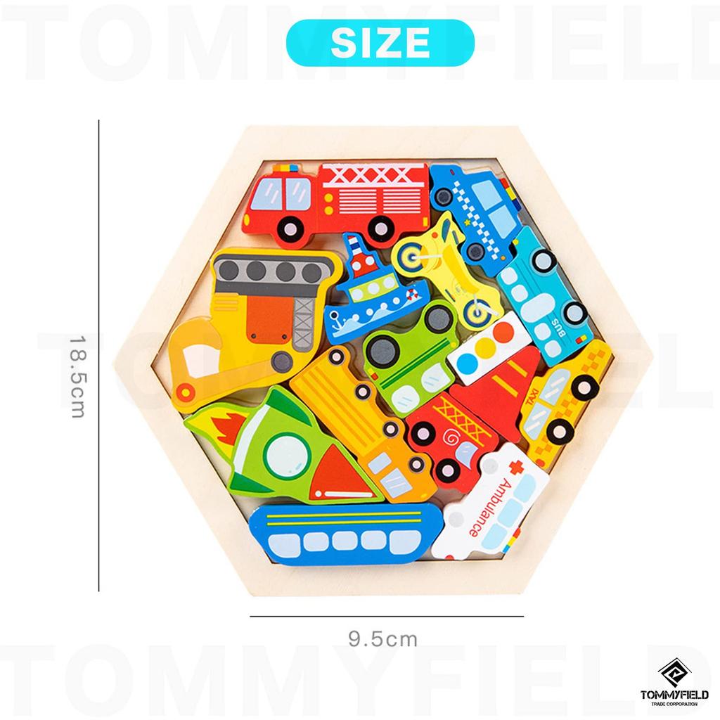 TOMMYFIELD Wooden Puzzle Inset Animal Fruit Car Puzzle Set of 6
