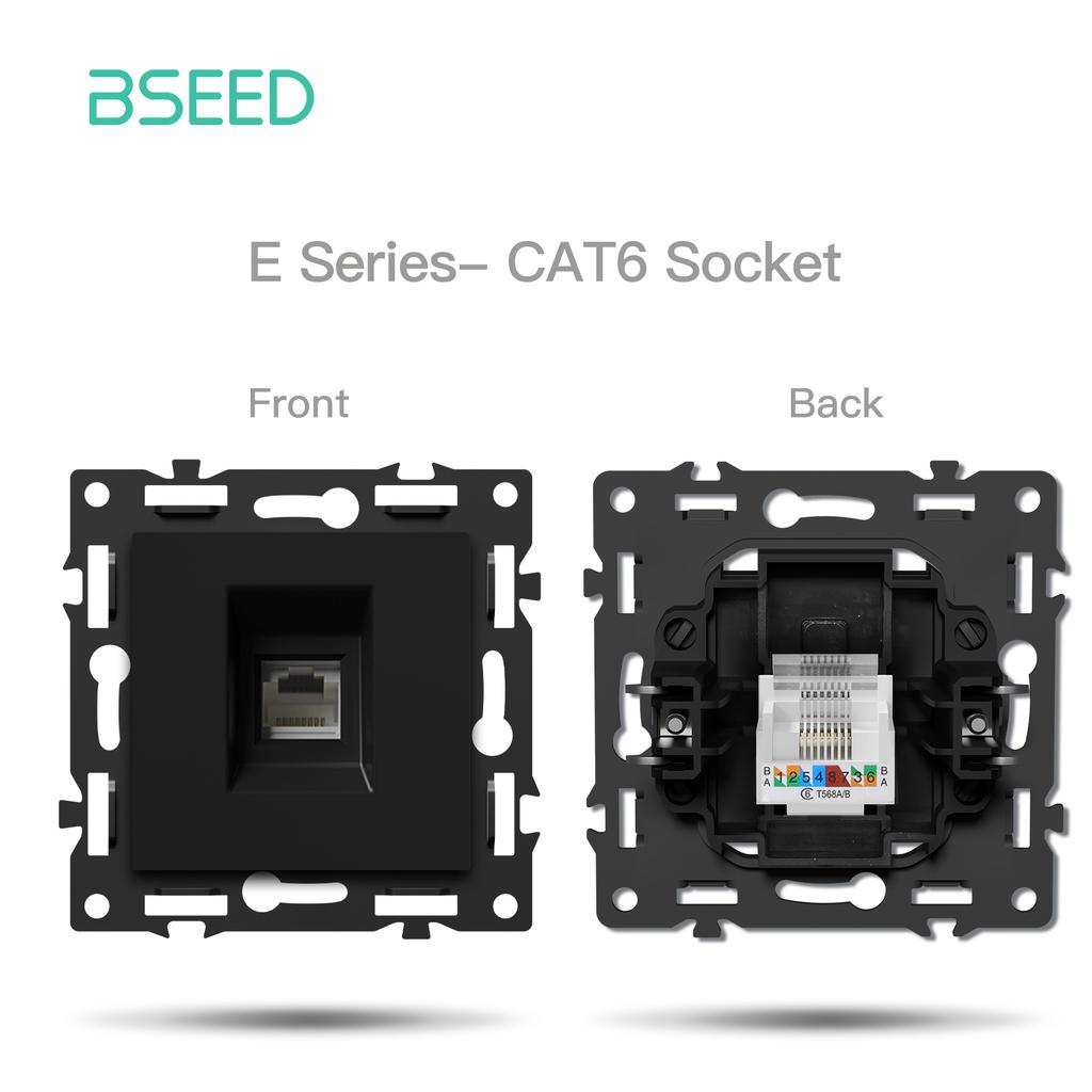 BSEED Switch DIY Modules Light Switch Parts Black Glass/Plastic Frame DIY Combination Wall Sockets TV CAT6 USB-C Charge Key