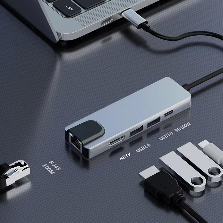 5 в 1 USB C HUB Type C док-станция 4K 30 Гц HDMI-совместимый RJ45 Lan Ethernet разветвитель SD/TF PD 100 Вт адаптер для ноутбука Macbook