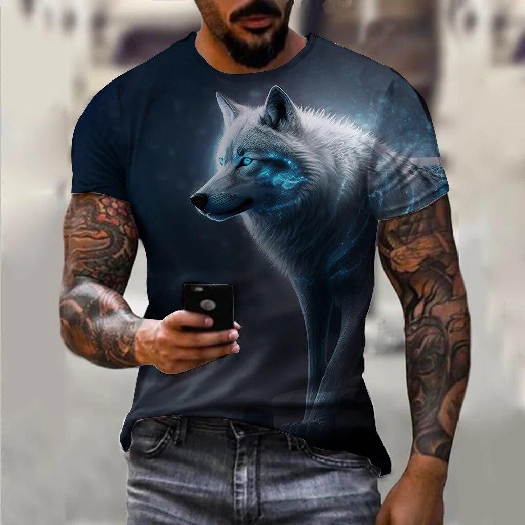 Винтажные футболки для мужчин, топы с 3d принтом «Лунный свет и волк», футболка большого размера с короткими рукавами, футболки в стиле хип-хоп с круглым вырезом, мужская одежда Camiseta