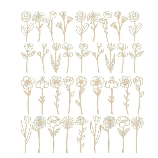Деревянные декоративные фигурки полевых цветов для раскрашивания, таблички со стеблями, букет цветов в стиле бохо для дома, дня рождения, праздника, художественного оформления детской комнаты и спальни своими руками.