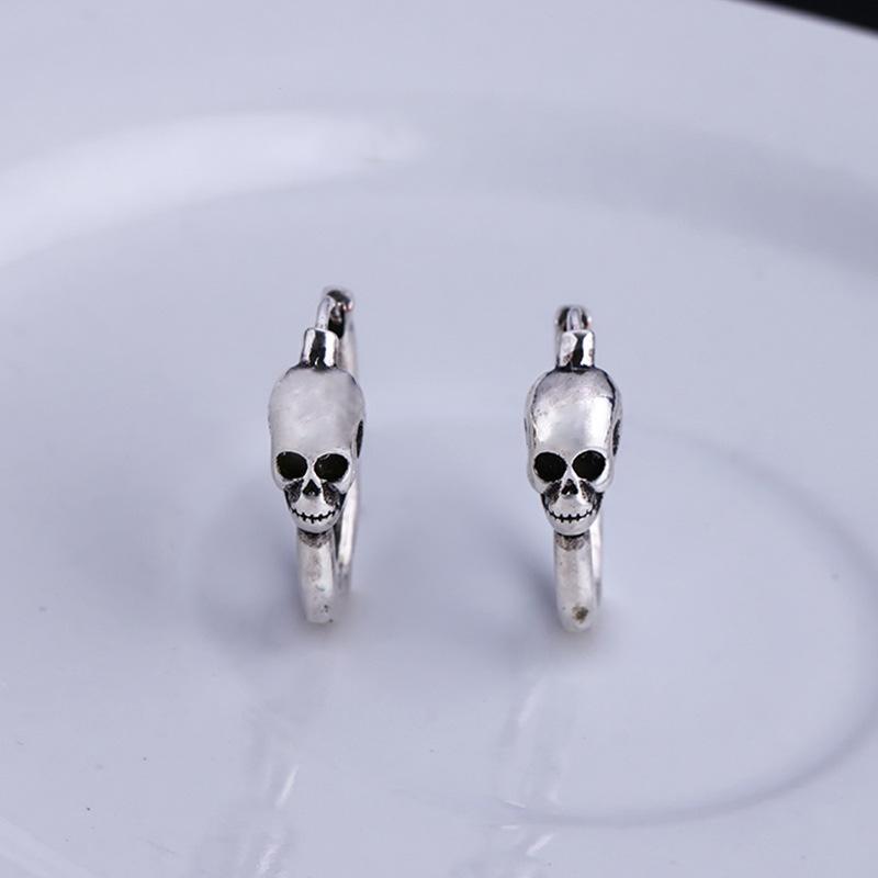 CIAXY Punk Skull Earrings for Women Personality Handsome Street Hip Hop Retro Ear Buckle Thai Silver Jewelry
