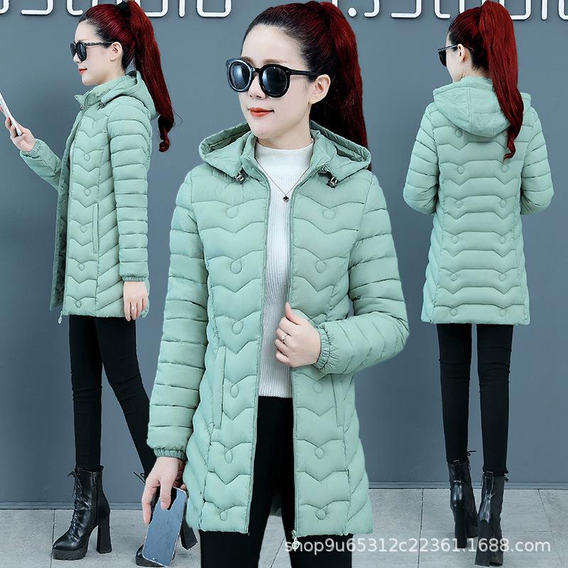 Winter Parkas Warm Padded Jacket Women Fashion Long Sleeve Hooded Mid-Length Cotton Coat Female Slim Outerwear