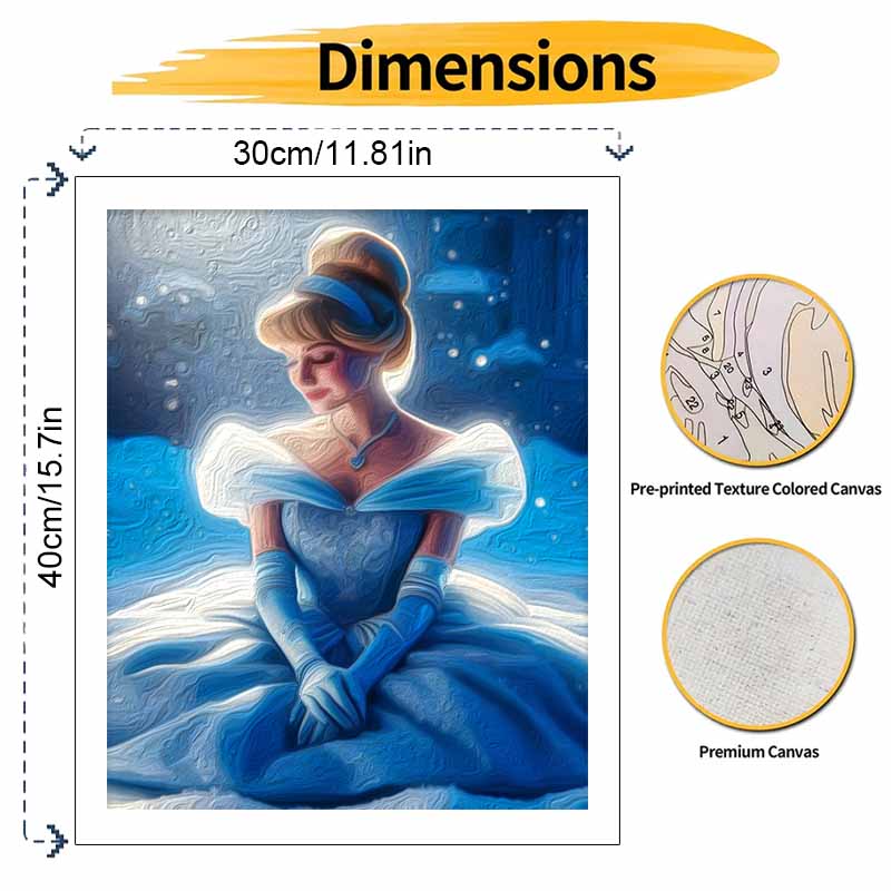 Disney Cinderella Oil Art Painting Kit Home Wall Decor Handmade Gift Elegant Princess Blue Dress Sparkling Snow Backdrop Artworks