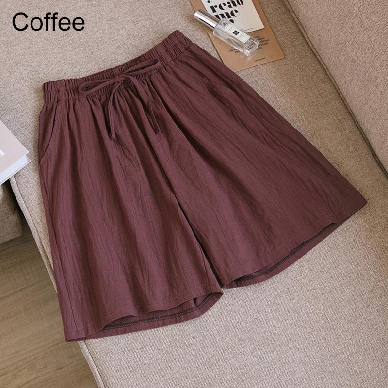 Women Summer Elastic Waist Wide Leg Pants Drawstring Shorts Beach Shorts Loose Casual Solid Color