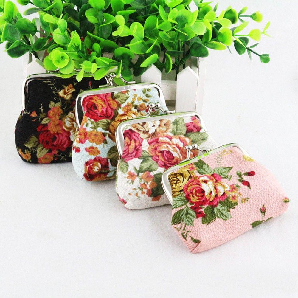 Floral Lady Vintage Flower Hasp Retro Credit Card Holder Coin Purse Clutch Bag Small Wallet