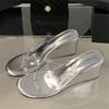 Summer PVC Transpare Design Wedges Heels Women Slippers Party Flip Flop Slides Concise Shoes Zapatos De Mujer
