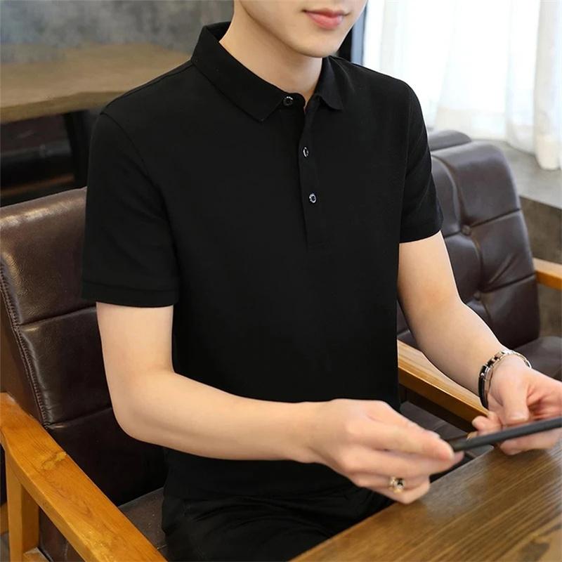 2025 Summer Short-sleeved Men's Business Light Luxury Breathable Solid Thin Lapel POLO Shirt Business Casual Shirt