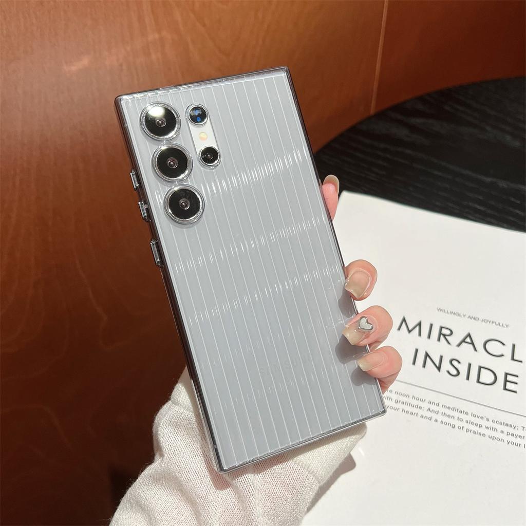 Corrugated Pattern Suitable for Samsung S24 S25 Ultra Mobile Phone Case Metal Button S23 Matte PC Hard Breathable Heat Dissipation