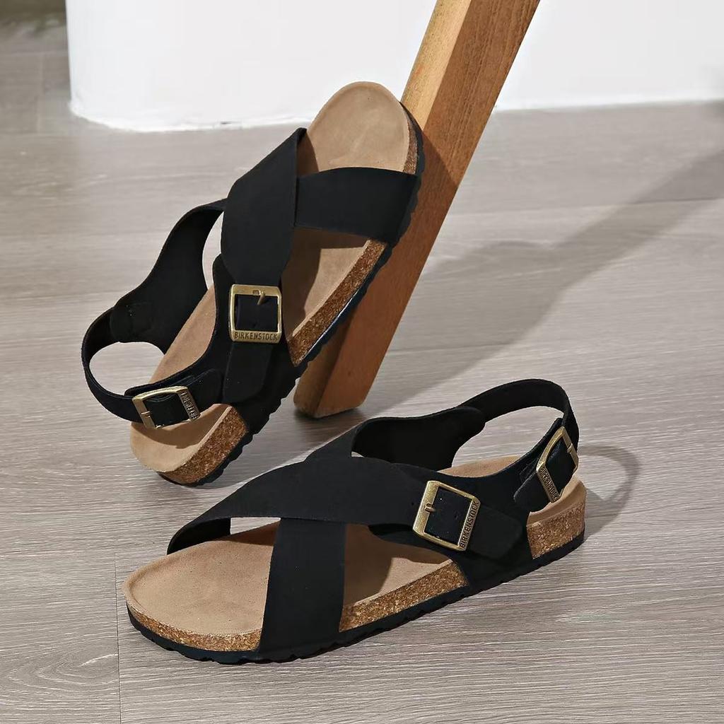 New Flat-bottomed Cross-strapped Beach Sandals Summer Large-size Open-toed Retro Boken Sandals Women