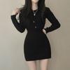 Women Winter Dress Knitted Sweater Solid Slim Elastic Hoodie Dress High Waist Vintage Pullovers Sniper Style Mini Dress Korean