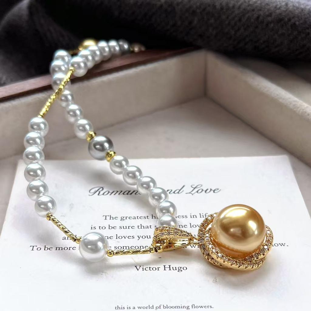 Vintage High-Gloss Perfect Circle Artificial Crystal Pearl Sweater Chain Necklace Collarbone Chain Pendant