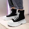 Men's Winter High-Top Canvas Shoes, Platform Height-Boosting, Hong Kong Style Casual Sneakers for Teens