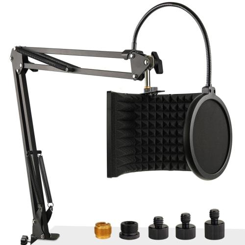 Frgyee Reflection Filter, Microphone Shield & Stand, Microphone Soundproofing, Sound Absorbing Material with High-Density Absorbing Foam, Tri-Fold (27