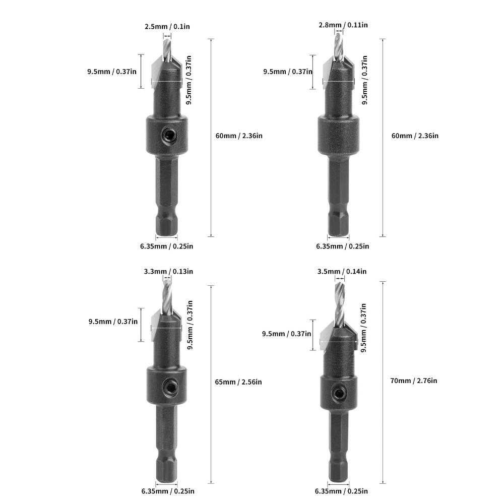 4pcs Adjustable Depth Countersink Drill Bit Set Countersunk Drilling Bit For Self Tapping Screws