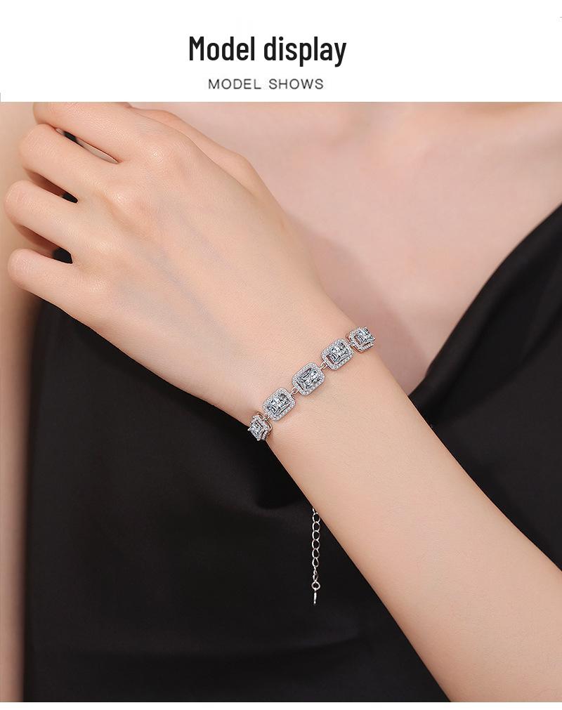 925 Sterling Silver High-End Radiant Moissanite Bracelet for Women - Fashionable Jewelry