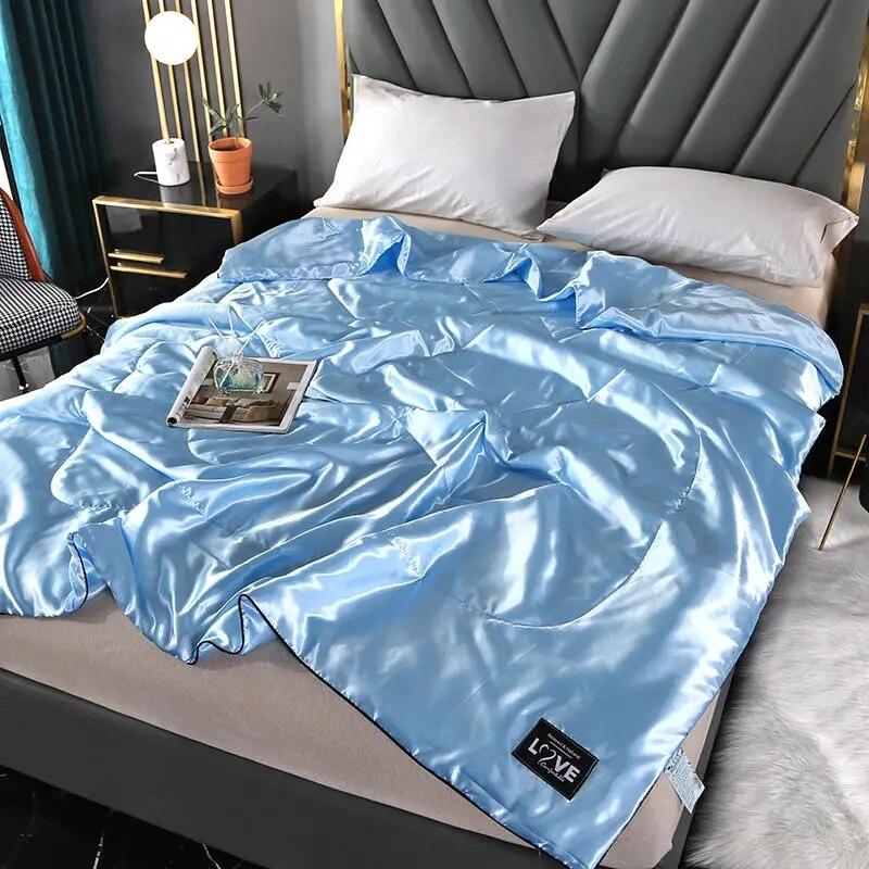 4 STYLES 1pc Silky Cooling Silk Blanket Thin Quilt Smooth Blankets Solid Comforter Bed Cover Single/Queen/King Size