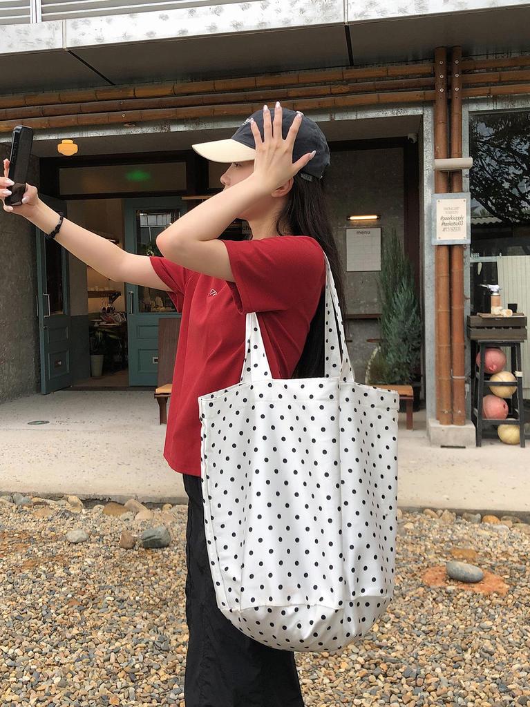 Korean Style Polka Dot Nylon Tote Bag - Fashionable Casual Handbag with Large Capacity for Women